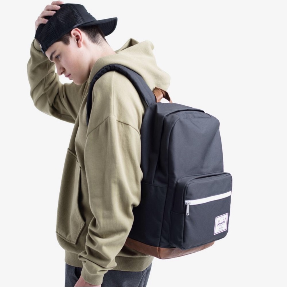 NWT Herschel Black & Leather Popquiz Backpack